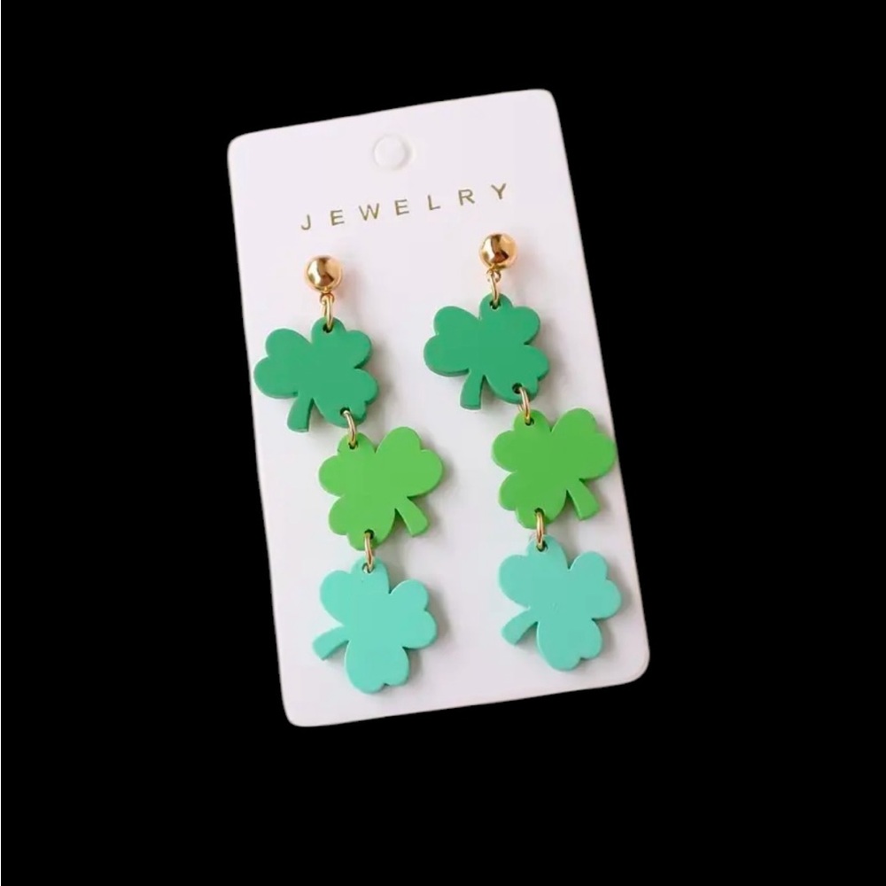 Acrylic St. Patrick's Shamrock Dangle Earrings